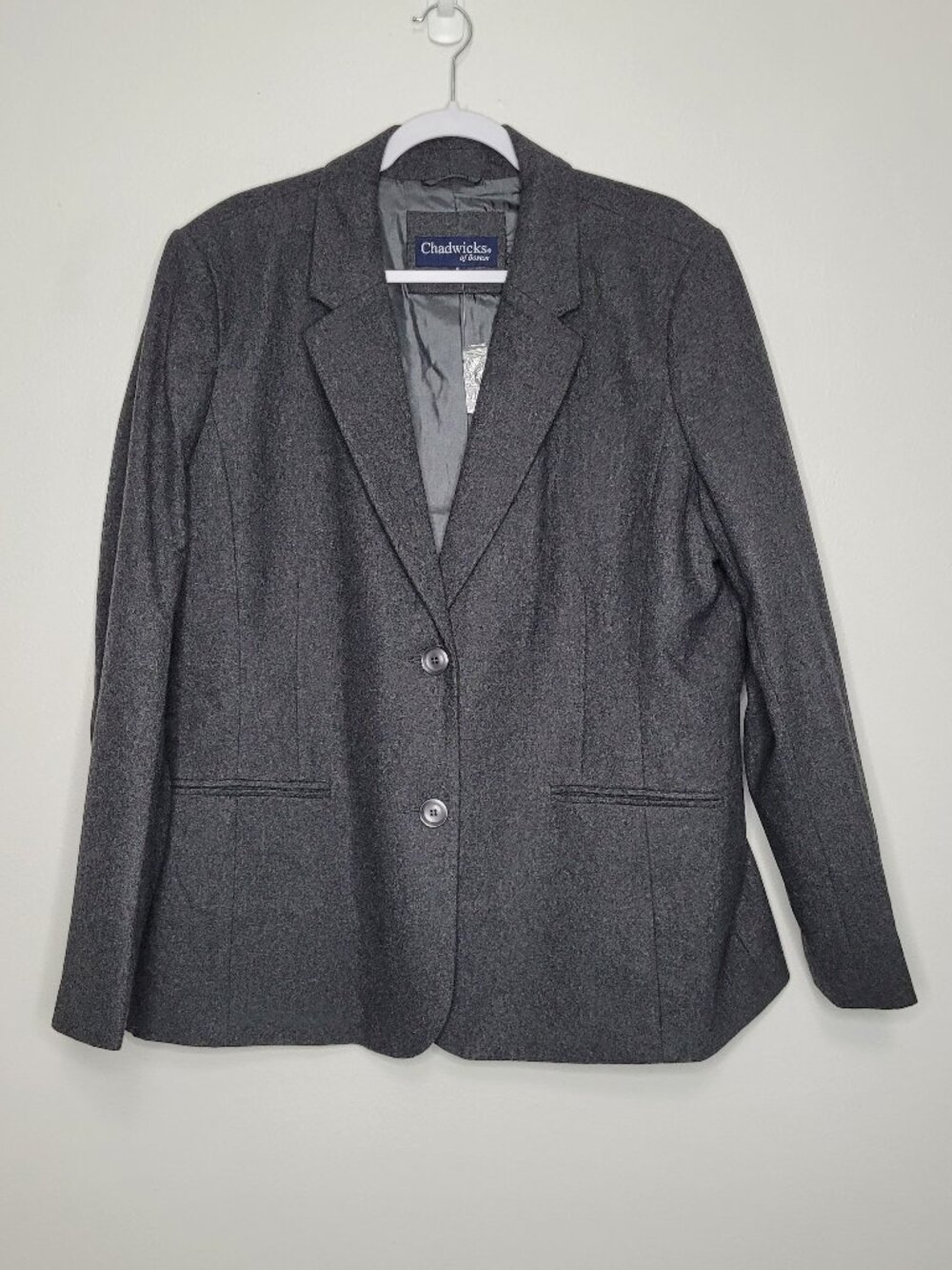 Chadwicks gray wool blend two button front blazer jacket size 18 NWT
